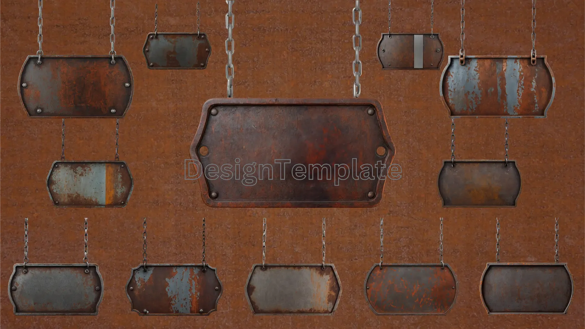 Classic Rusty Tin Sign with Chain 3D Elements